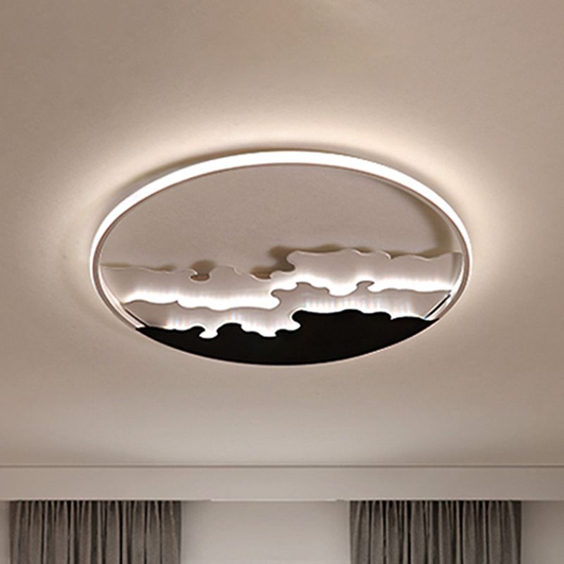 16"/19.5"/23.5" Dia LED Bedroom Flush Light with Etch Acrylic Shade White/Black Ceiling Mounted Lamp in Warm/White Light