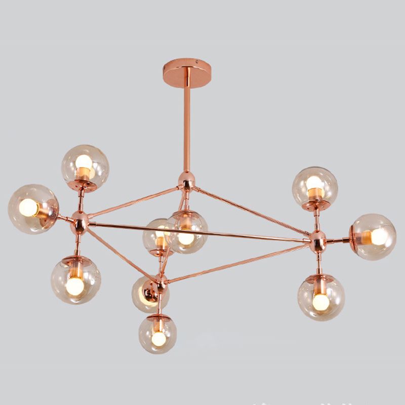 Postmodern Geometric Suspension Light Clear Glass Dining Room Chandelier in Rose Gold