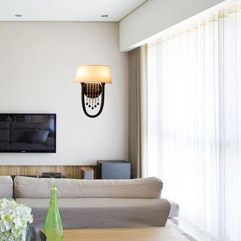 Tambour-métal éclairage d'éclairage de salon rustique à 2 légers lampe murale avec de l'ombre en tissu