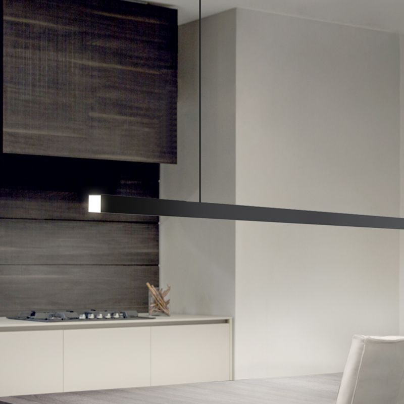 Aluminum Island Lamp Modern 1-Head Linear Restaurant Pendant Light with Acrylic Shade