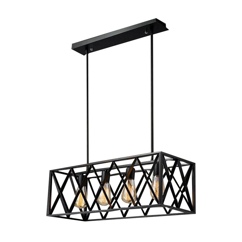 Rectangular Shape Pendant Lighting Modern Style Metal 4 Lights Hanging Lamp in Black