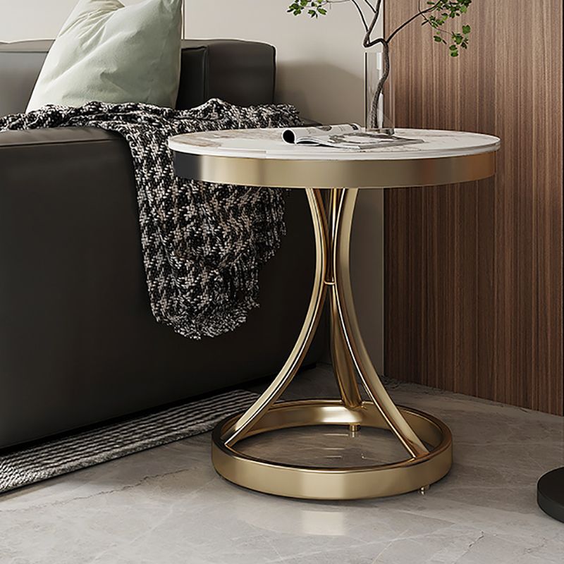 Contemporary 21.65" Tall Round Slate Top Side Table Pedestal End Table