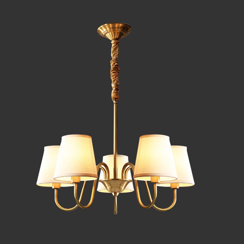 Conical Chandelier Light Fixture Traditional White Fabric Shade Pendant Lighting for Restaurant