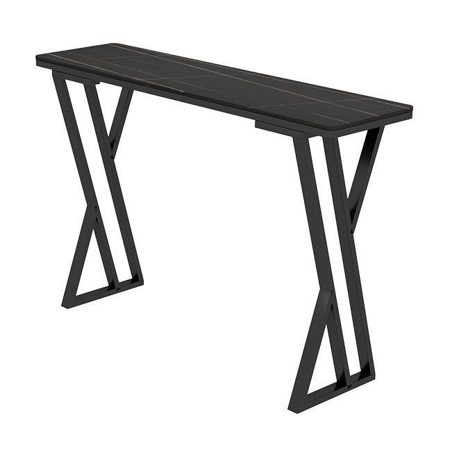 Industrial Double Pedestal Bistro Table Stone Rectangular Pub Table for Indoor