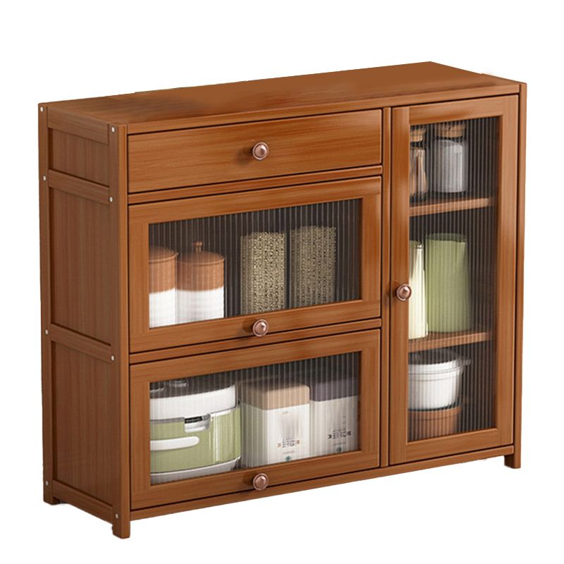 Modern Rectangle Accent Cabinet Brown Wood Knobs Side Cabinet with Doors