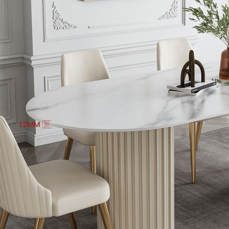 Glam Sintered Stone Oval Shape Dining Table White Standard Dining Table for Kitchen