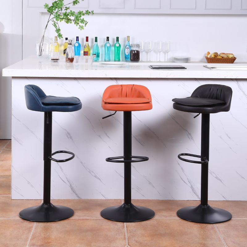 Upholstered Bar Stools Swivel Adjustable Height Patio Bar Stool with Black Base