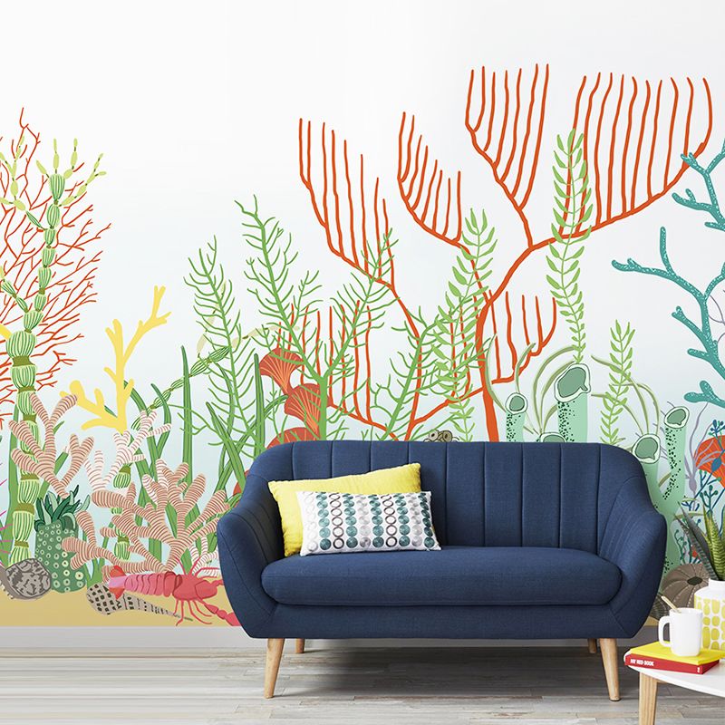 Floral Design and Branch Mural Wallpaper Scandinavian Natural Wall Covering for Living Room