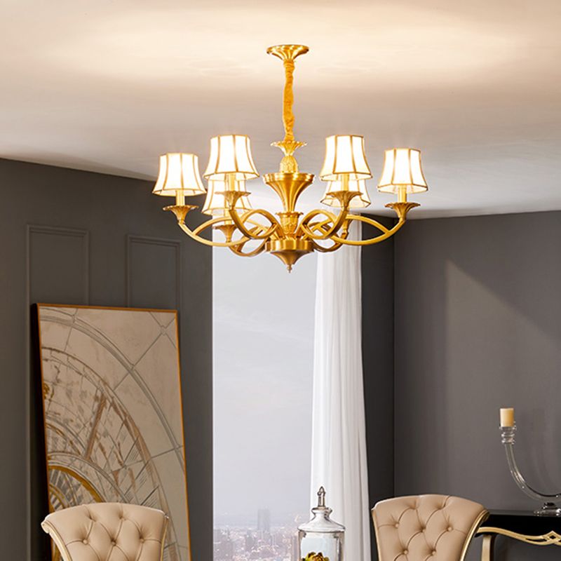 Multi-Head Chandelier Light Traditional Barrel Pendant Lamp with White Glass Shade