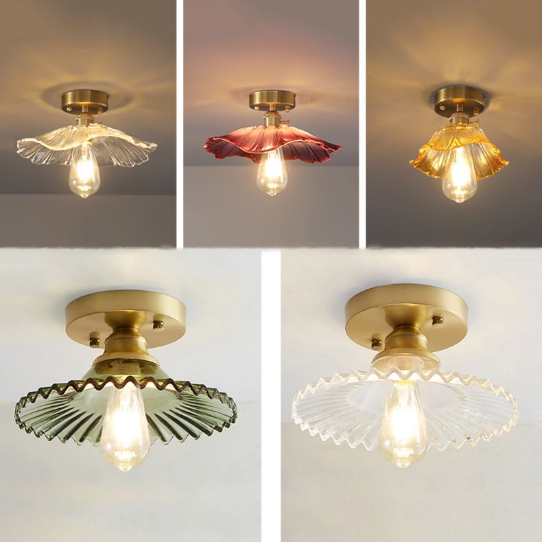 Shaded Aisle Semi Flush Mount Lighting Glass Minimalist Semi Flush Ceiling Light in Gold