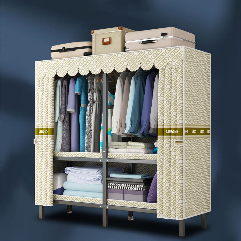 Modern Style Freestanding Wardrobe Armoire Metal Wardrobe with Shelves and Clothes Rail