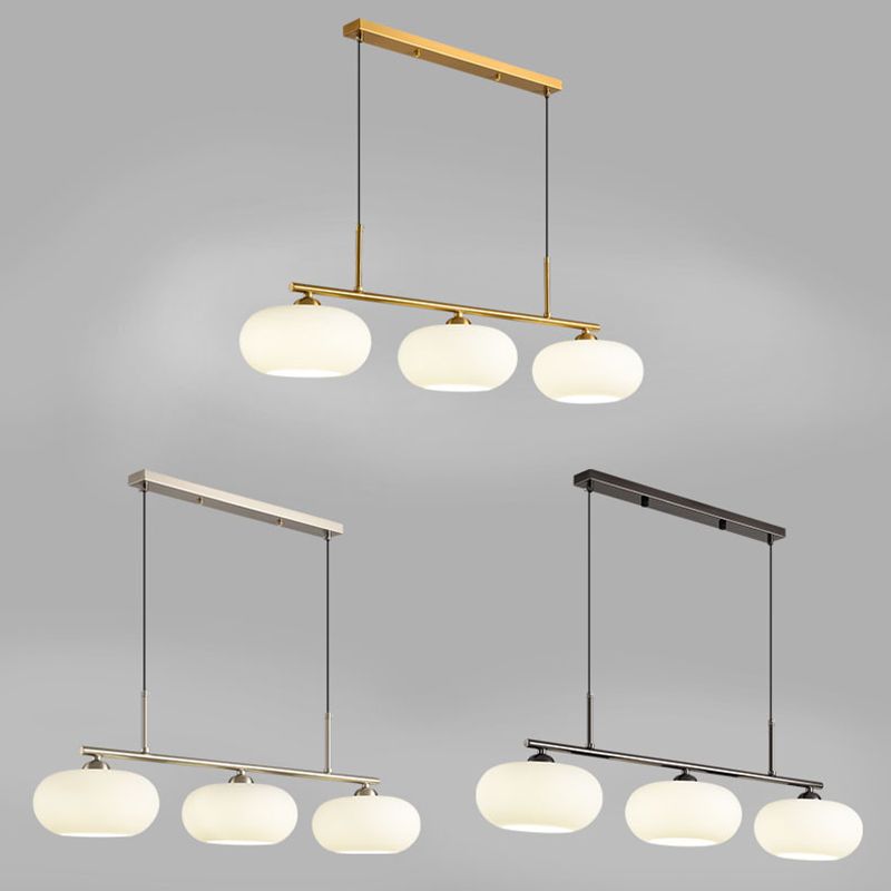 Modern Style Drum Shade Island Pendants 3 Lights Glass Pendant Lights for Dining Room