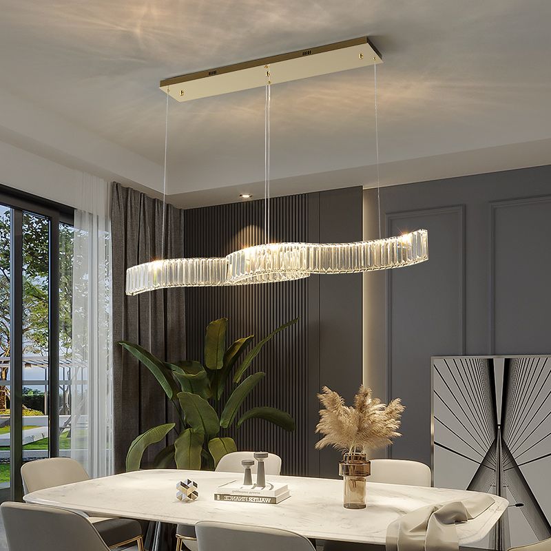 Contemporary Waves Ceiling Hanging Lamp Fixtures 2 Light Crystal Wrapped Island Pendant