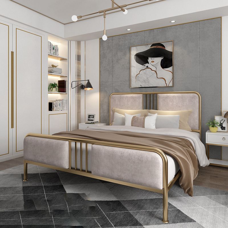 Upholstered Metal Bed with Headboard Low Profile Bed with Metal Legs