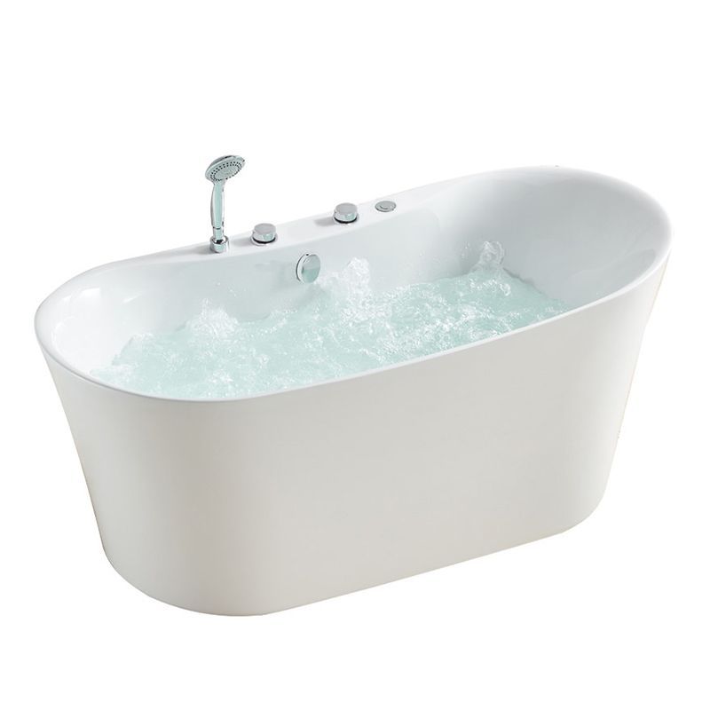 White Acrylic Freestanding Bathtub Oval Modern Handles Included Bath