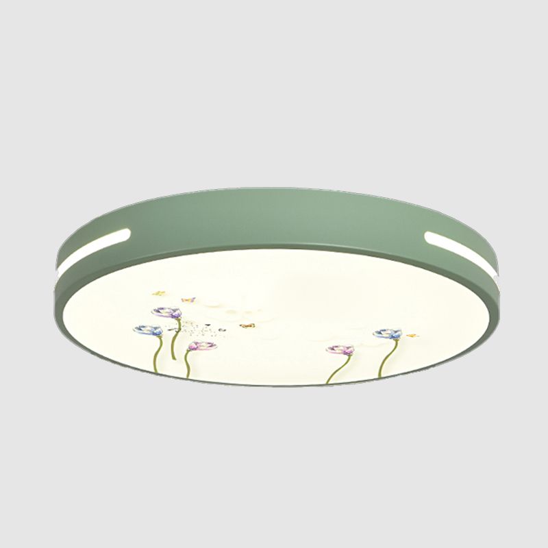 Round Shape LED Ceiling Lamp Kids Style Iron 1 Light Flush Mount for Dining Room