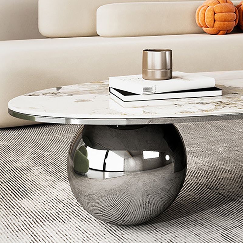 Oval Stone Top Coffee Table with Steel Base 51.18" Long 27.56" Wide
