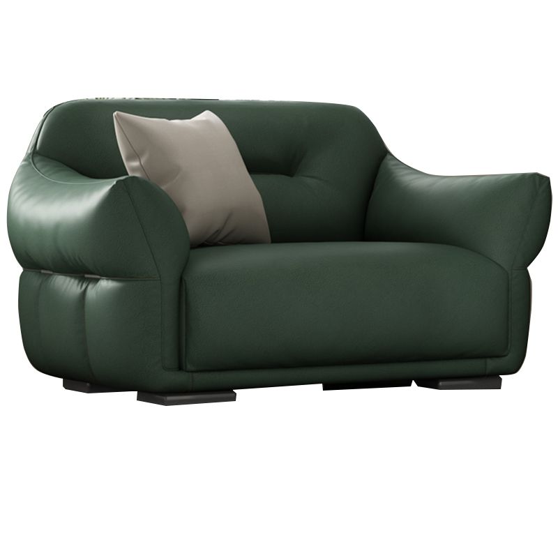 Contemporary Green Square Arm Genuine Leather Stationary Sofa