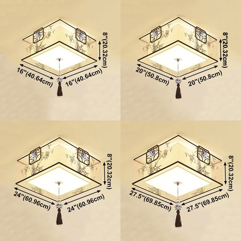Geometry Shape Ceiling Lamp Tradition Iron Flush Mount with Fabric Lampshade for Bedroom