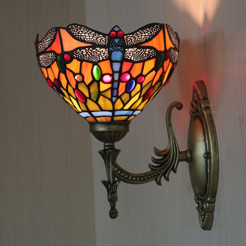 Dragonfly Wall Lighting Ideas Tiffany Cut Glass 1 Bulb Bronze Wall Mounted Light