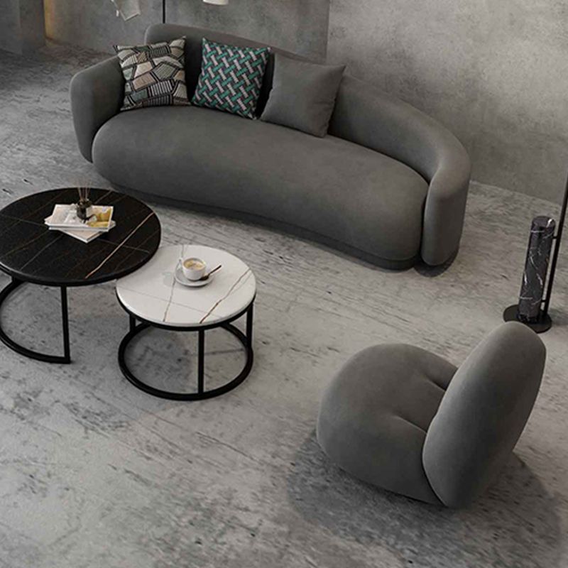 Gray Velvet Tuxedo Arm Sofa Contemporary Sofa for Living Room