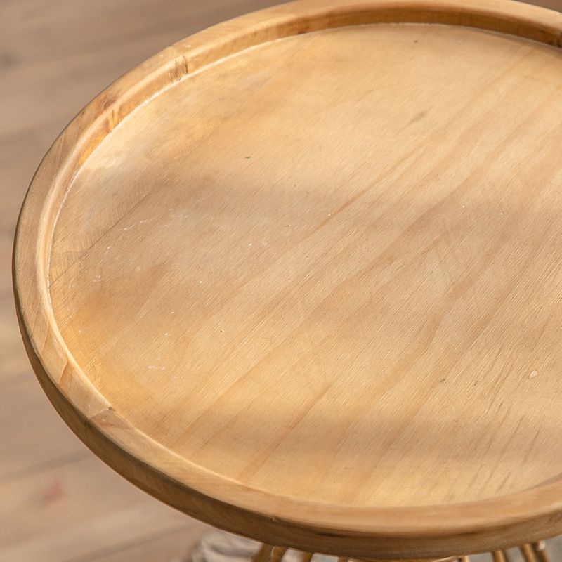 Round Tray Top Side Table Iron Pedestal End Table - Distressed Surface Treatment