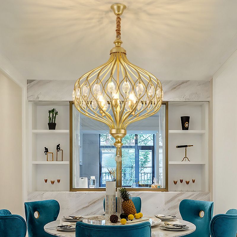 European Style Chandelier Light Crystal Metal Multi Head Pendant Light for Sitting Room