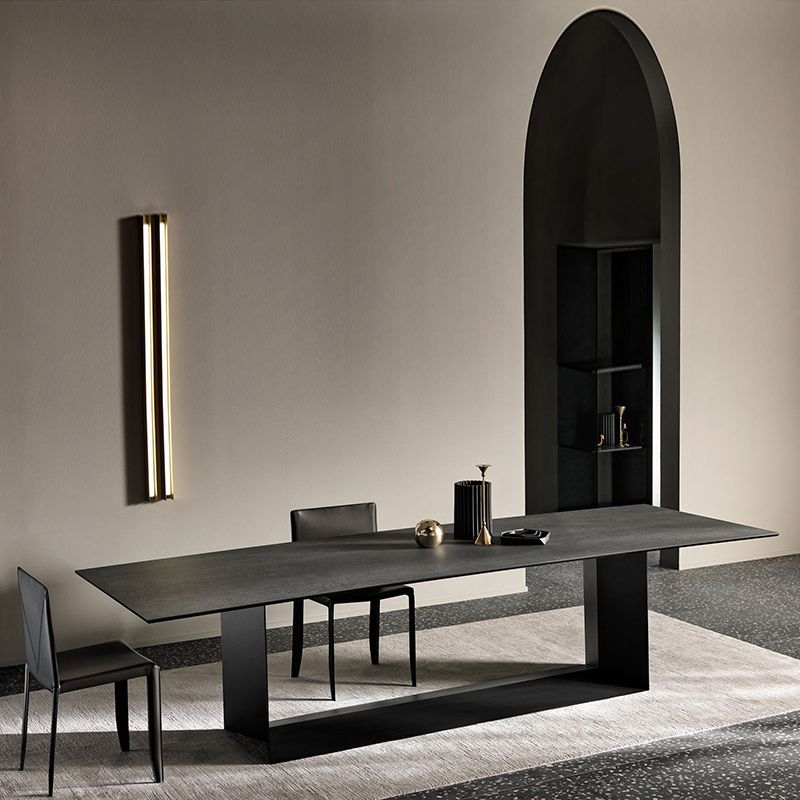Mesa rectangular de lujo tradicional de metal, mesa interior con tapa de piedra sinterizada para cocina y comedor