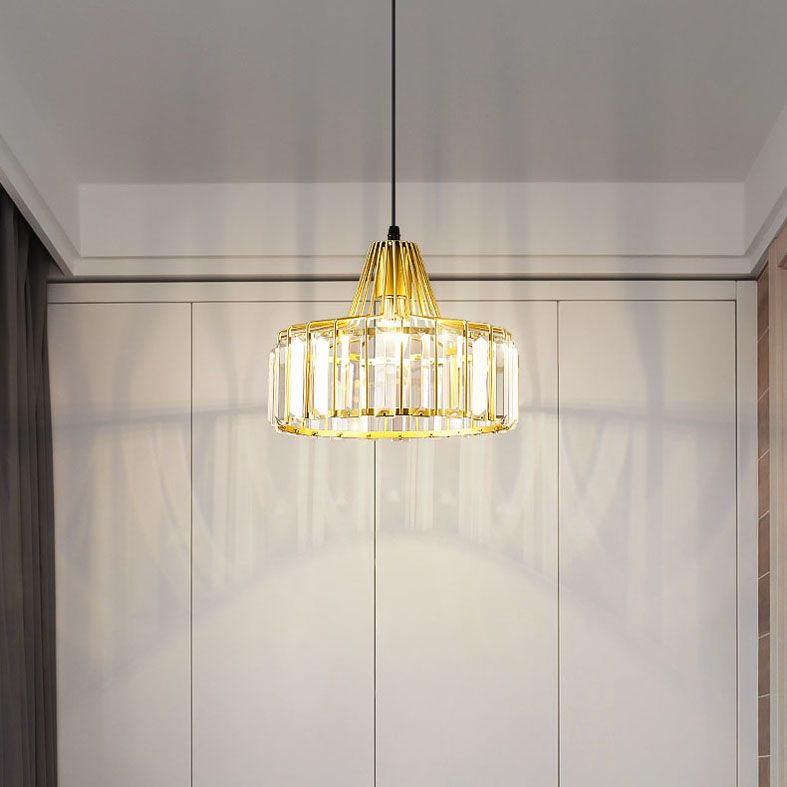 Moderne luxe hanglampje smeed smeedijzeren koepelhanglamp met kristalschaduw