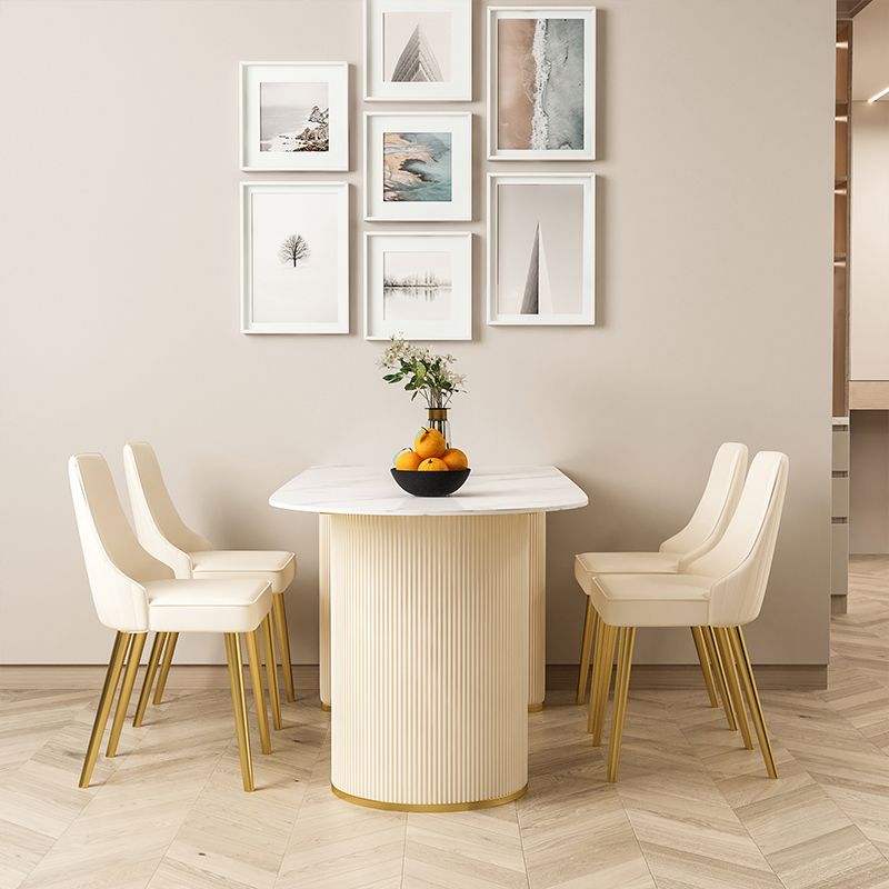 Modern Stone Dining Table Oval Iron Table with Double Pedestal Table