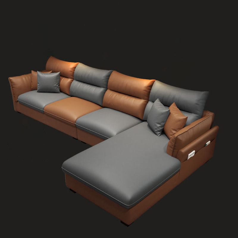 Mid Century Modern Faux Feather 4-seat Sofa & Chaise For Living Room