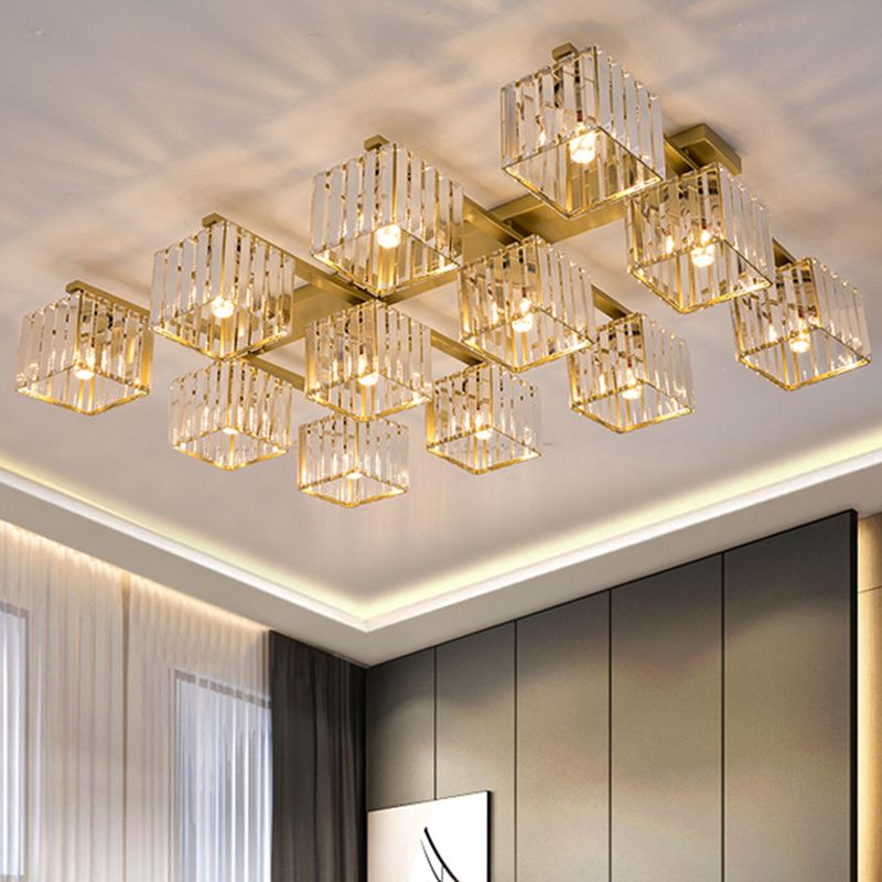 Artistic Square Flush Light Tri-Prism Crystal Living Room Flush Ceiling Light Fixture