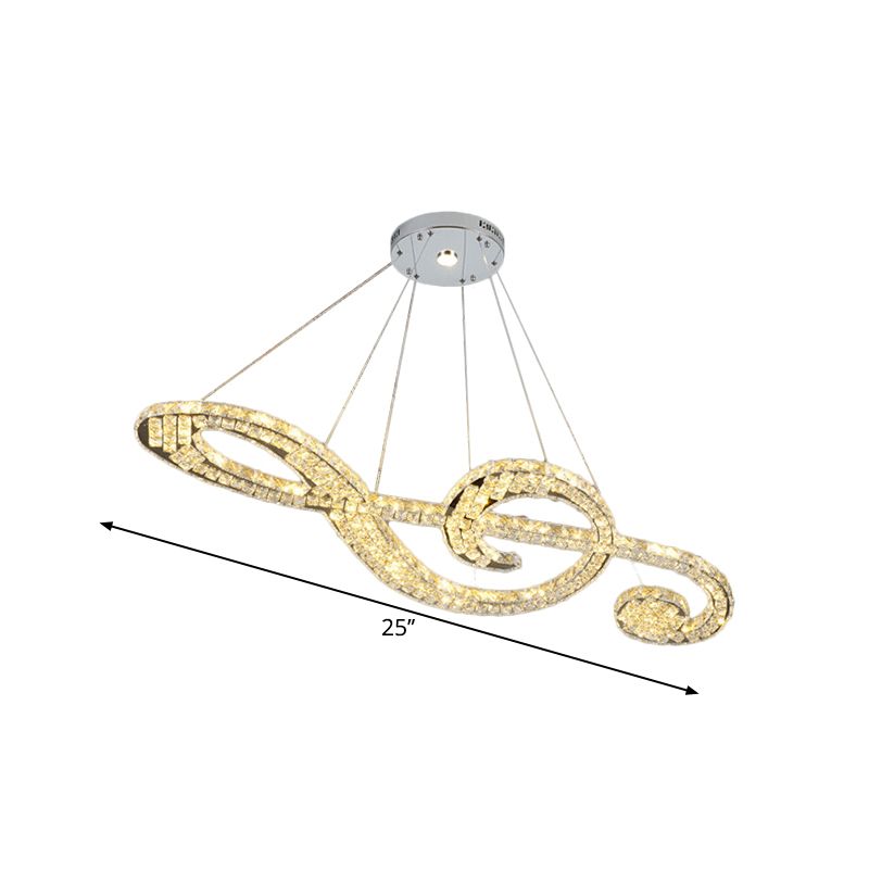 Faceted Crystal Music Note Hanging Light Contemporary Stainless-Steel LED Pendant Chandelier for Bedroom