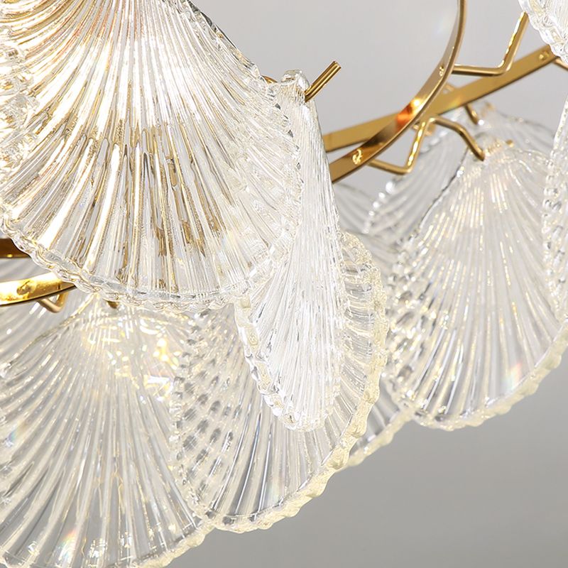 Gold Modern Metal Ceiling Light Geometric Shape Island Light with Shell Shade for Bedroom