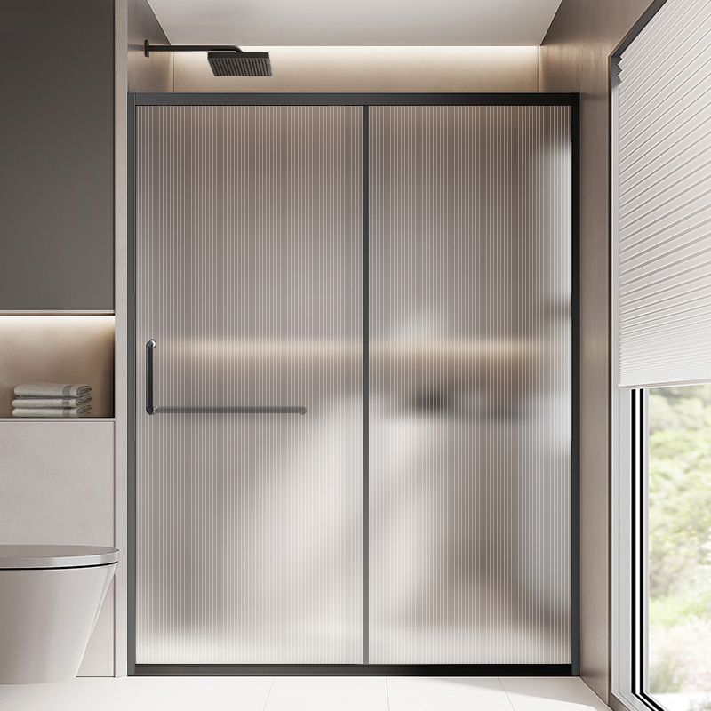 Matt Black Full Frame Single Sliding Door Shower Door, One-line Partition Bathroom Door