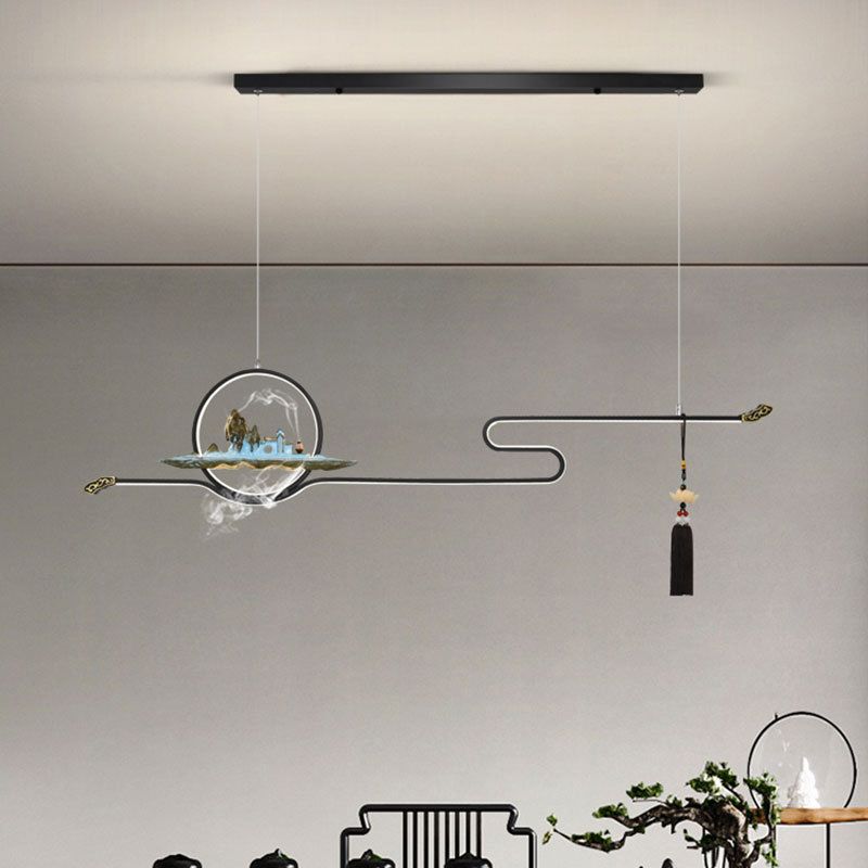 Metal Hanging Pendant Lights Contemporary Linear Hanging Lamps for Tea Room