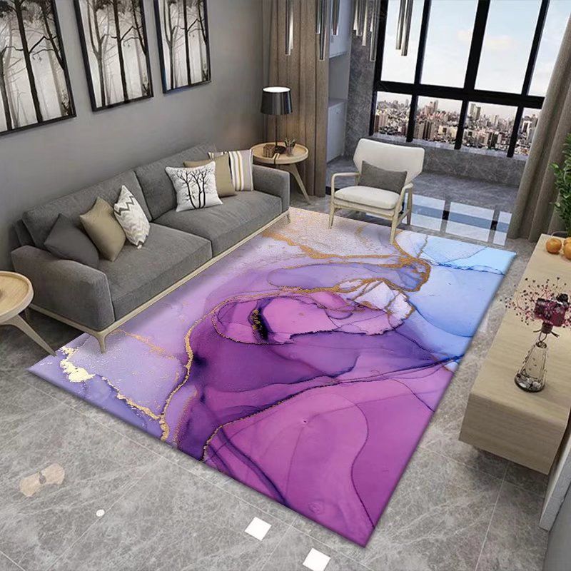 Purple Abstract Print Rug Polyester Pattern Rug Washable Rug for Home Decor