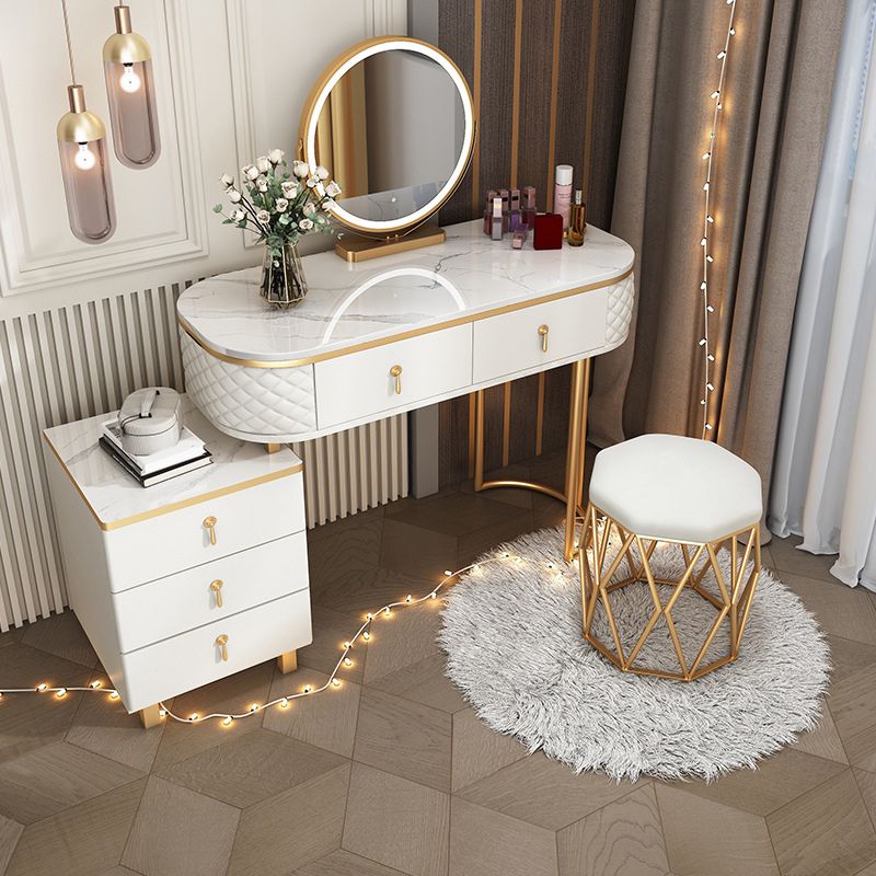 Glam Wood Vanity Dressing Table with Drawers in White Dressing Table