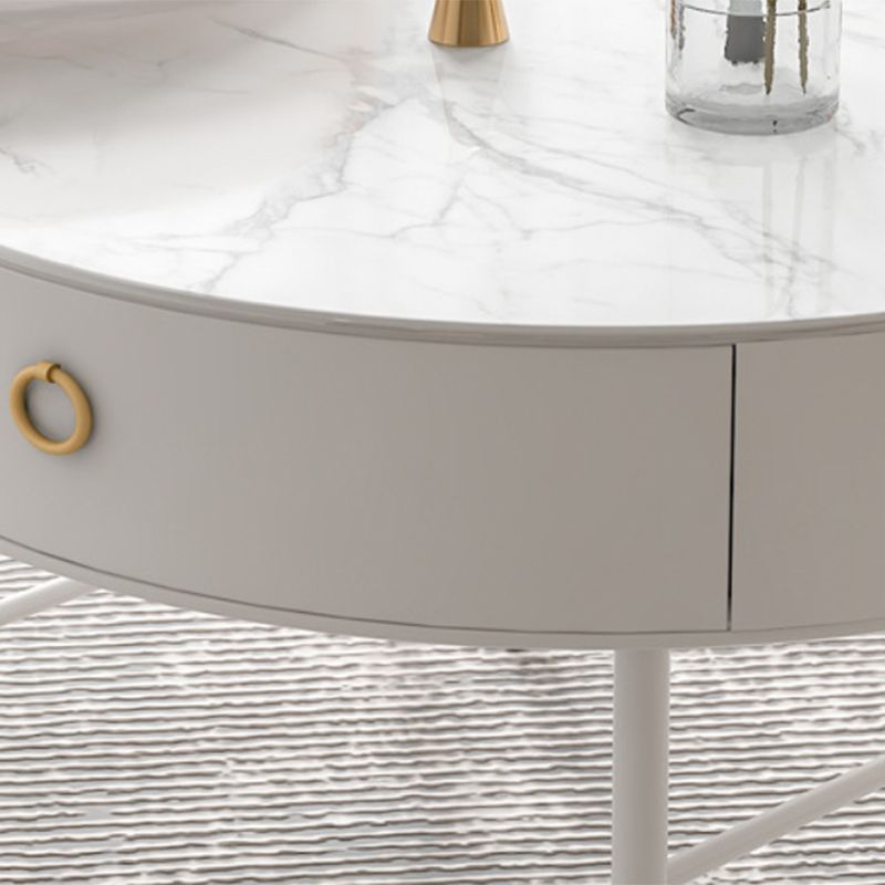 Round Slate Top Cocktail Table 1-Drawer 4 Legs Coffee Table in White of 17.7" H