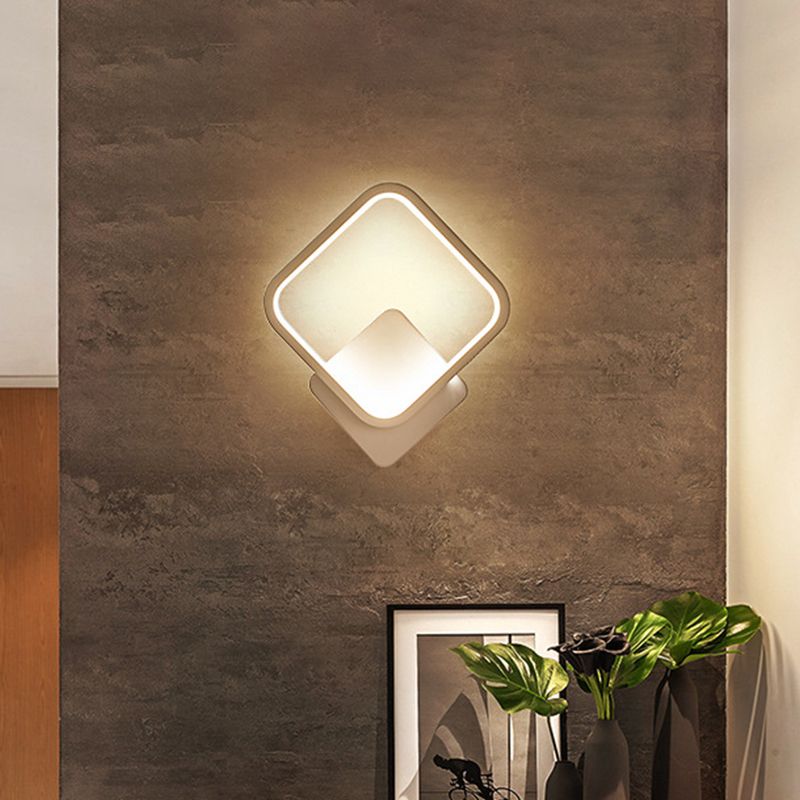 Fillet Square Ring Acrylic Sconce Light Simplicity White LED Wall Mounted Lamp in Warm/White Light, 10"/12" Wide
