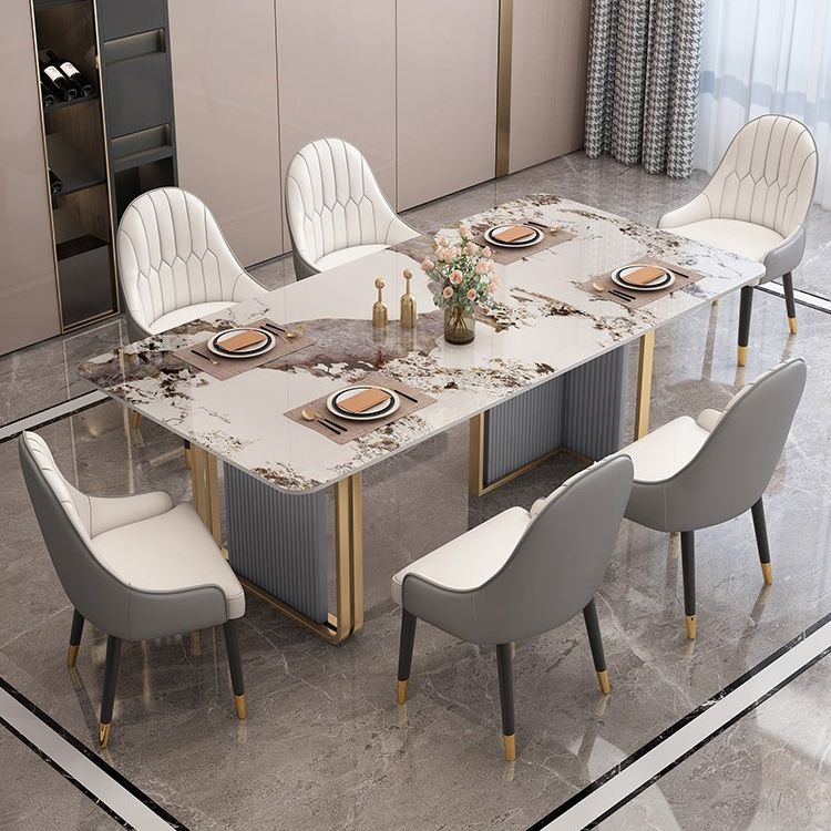 Traditional Luxury Dining Table Sintered Stone Rectangle Table with Gold Frame