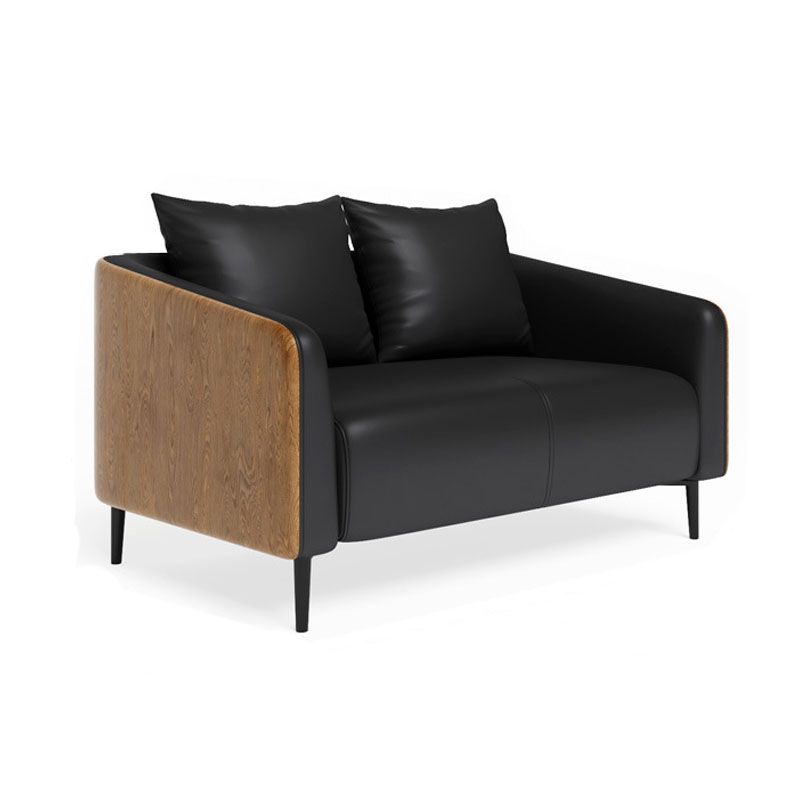 Modern Faux Leather Sofa Tuxedo Arm Tight Back Sofa in Grey/black