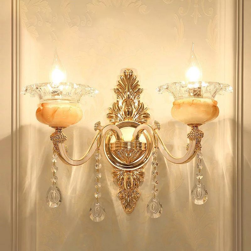 Bloemen Cream Glass Wand Licht Paksel Vintage woonkamer Muur gemonteerde lamp in goud