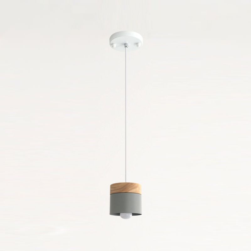 1 Light Cylindrical Hanging Pendant Modern Macaron Style Metal Hanging Lighting