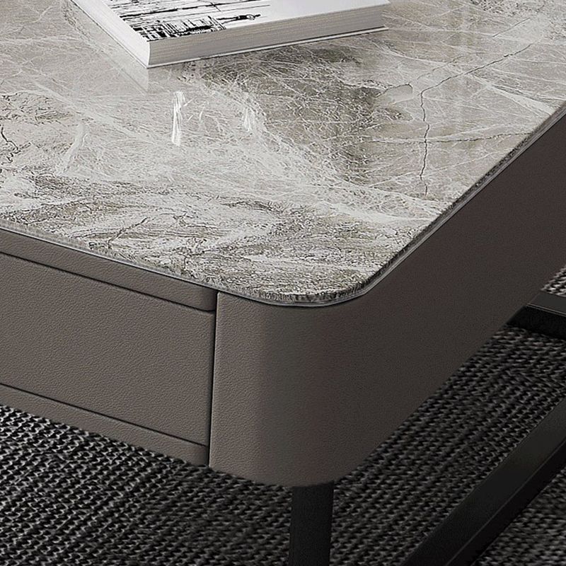 Coffee Table with a Black Frame Base Made of Glass and Rock Sheet and a Square Top