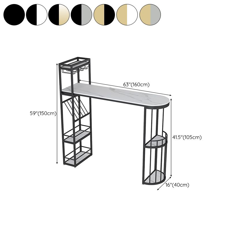 Stone Top Bistro Bar Table Rectangle Bar Table with Wine Rack