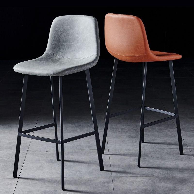 Contemporary Metal Barstool Low Back Turantable Faux Leather Cushion Footrest Stool