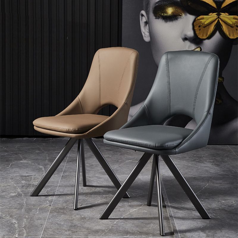 Eigentijds ontwerp open rug dineren stoelen lederen eetkamerstoelen