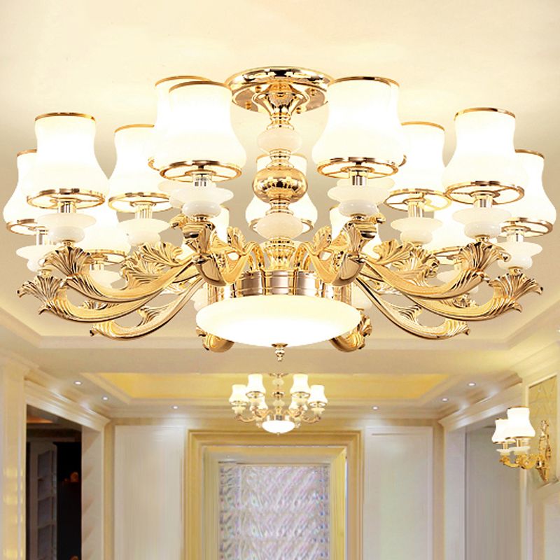 Bud Shade White Glass Suspension Light Retro Style Living Room Chandelier Lighting