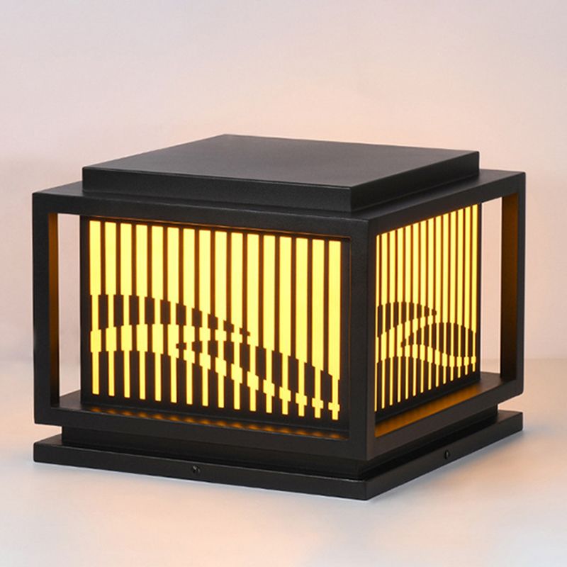 Metal Rectangle Shape Waterproof Pillar Lamp Modern 1 Light Outdoor Light in Black